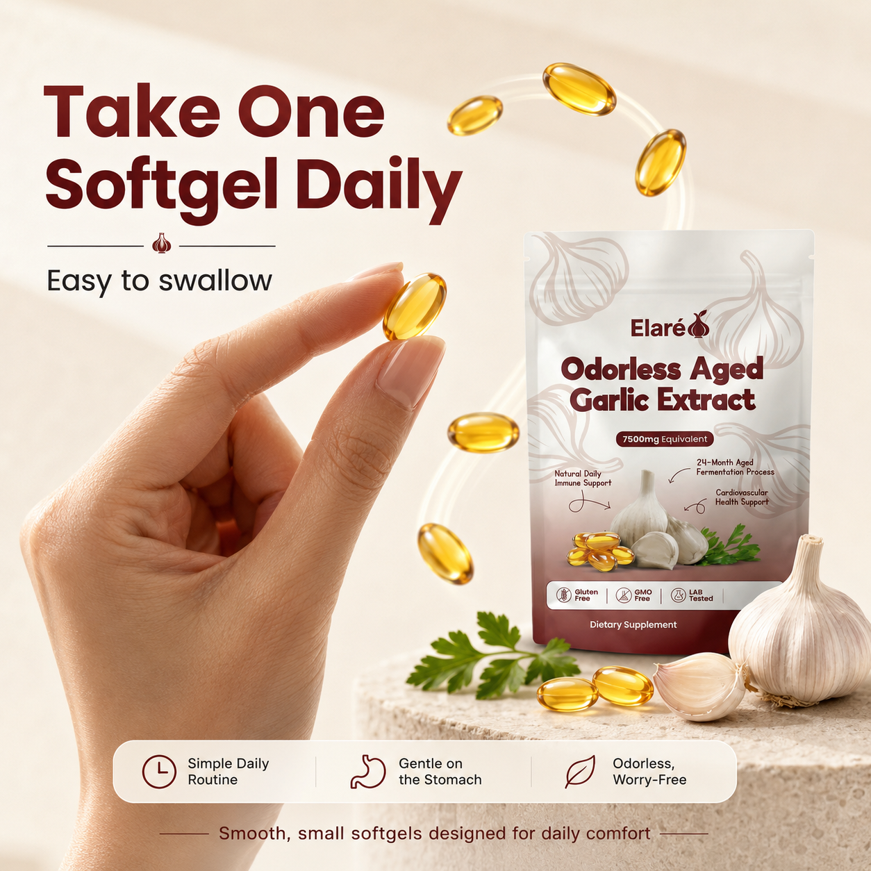 Elaré Odorless Aged Garlic Extract — 7,500mg